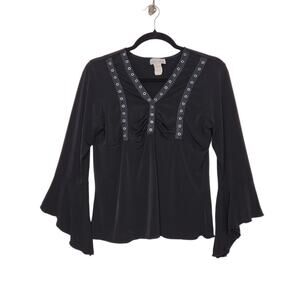 y2k Vintage Too Hot Large Bell Sleeve Fairy Goth Emo Punk Black Shirt